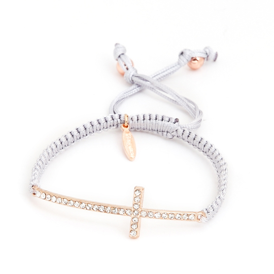 Gray cord with rose gold cross